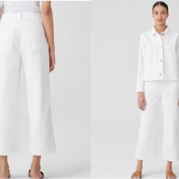 Eileen Fisher Organic Cotton Denim Wide-Leg Jean Easy Fit, Cropped Length S $218 - Picture 1 of 12